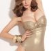 Gold coloured swimsuit with straps and rouching