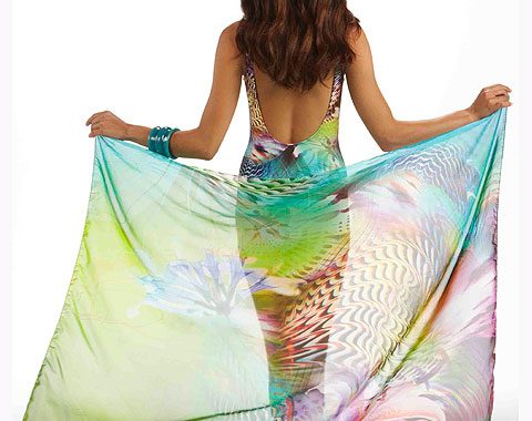 pareo wrap beach dress by Geba in green swirls