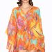 A beautiful, floaty kaftan from Roidal in bright orange, purple and turquoise