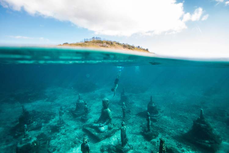 Buddha's underwater temple in Lembongan island