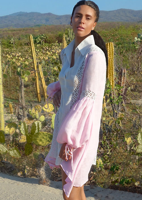A Mere Co Resort Pink Ombre Lace Insert Dress image