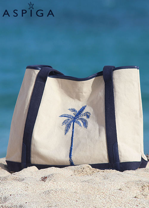 Aspiga Palm Tree Canvas Beach Bag SideZoom 1