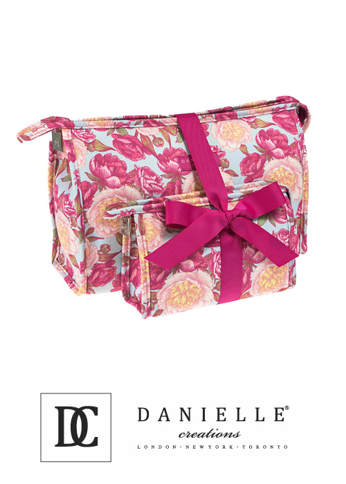 Danielle Creations Peony Twin Pack of Small and Tall Cosmetic Travel Bags