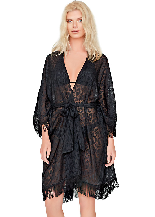 Gottex Jewel Box Black Diamond Open Kimono With Belt