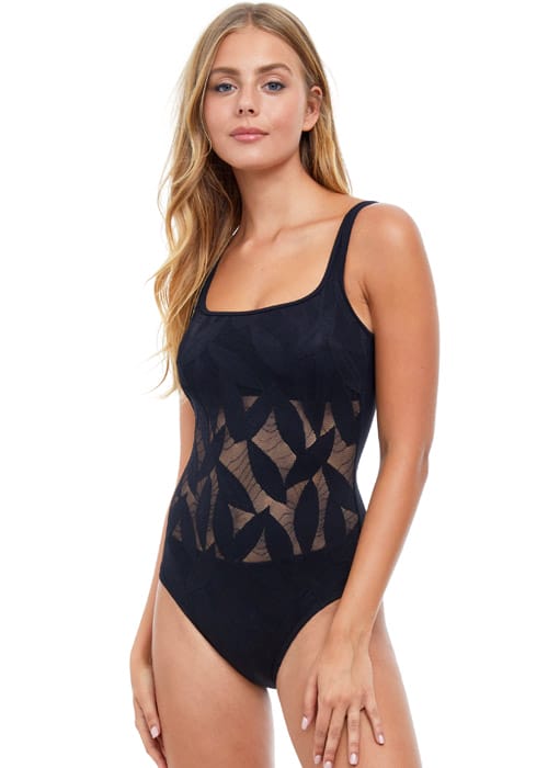 Gottex Profile Leaf Texture Square Neck Swimsuit image