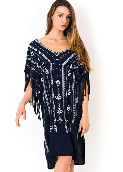 Iconique Caspian Navy Embroidered Kaftan SideZoom 2