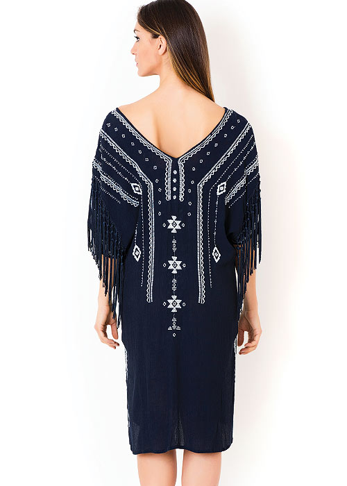 Iconique Caspian Navy Embroidered Kaftan SideZoom 3