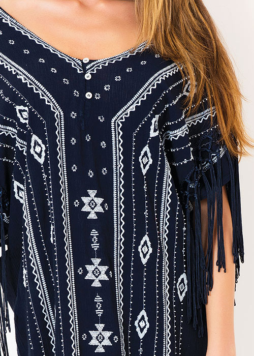 Iconique Caspian Navy Embroidered Kaftan SideZoom 4