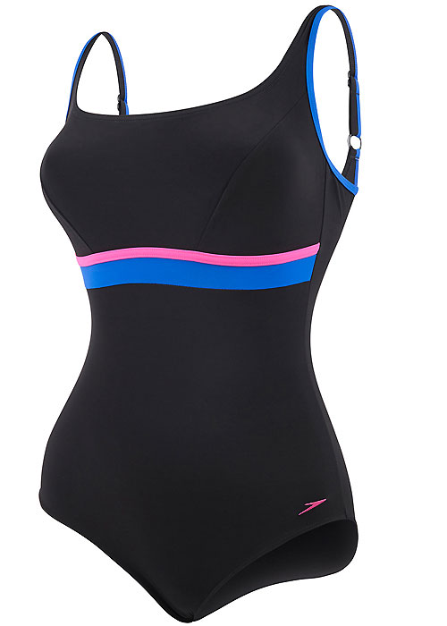 Speedo Sculpture Contour Swimsuit - Black/Royal/Lipstick SideZoom 3