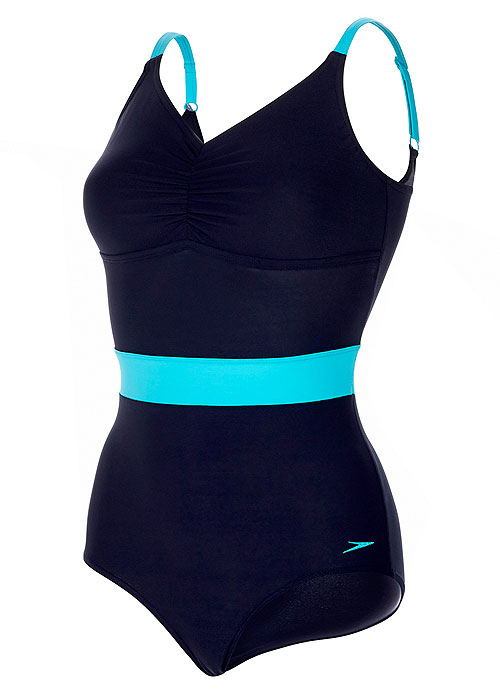 Speedo Sculpture Crystalshine Swimsuit - Navy/Turquoise SideZoom 3