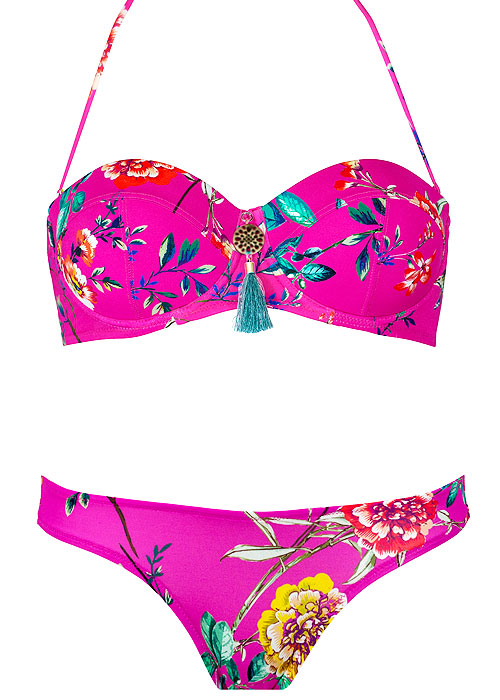 Watercult Hot Pink Florals Bandeau Bikini SideZoom 3