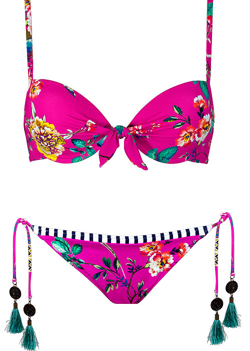 Watercult Hot Pink Florals String Bikini BottomZoom 3